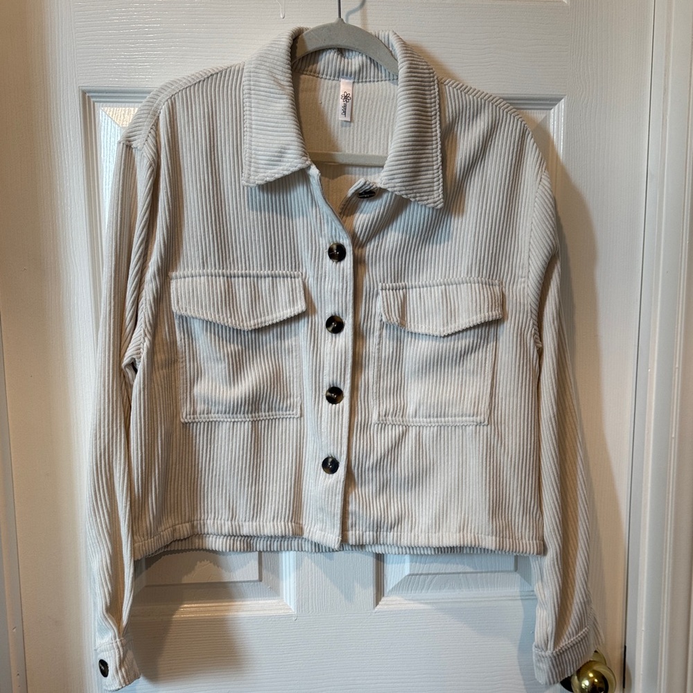 Women's corduroy Lightweight Cropped Cream Jacket L